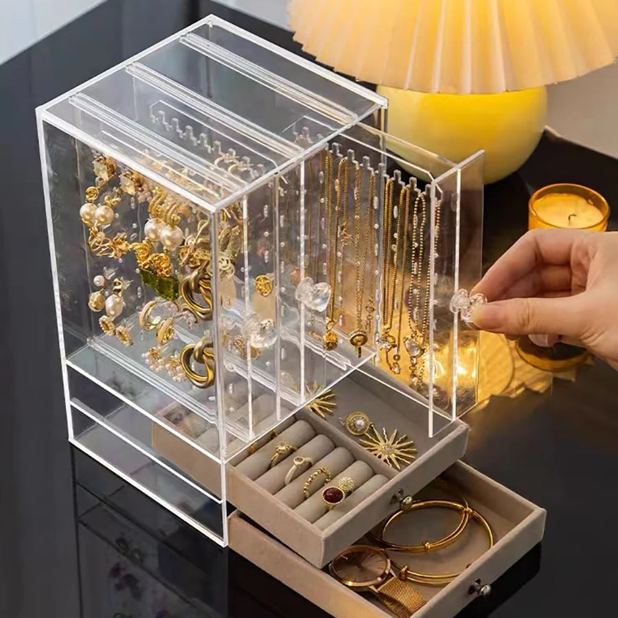 Clear Acrylic Earring and Necklace Storage Box with Drawers