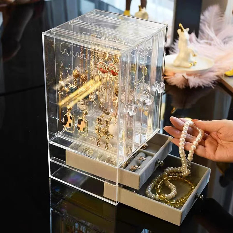 Clear Acrylic Earring and Necklace Storage Box with Drawers