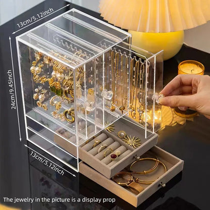 Clear Acrylic Earring and Necklace Storage Box with Drawers