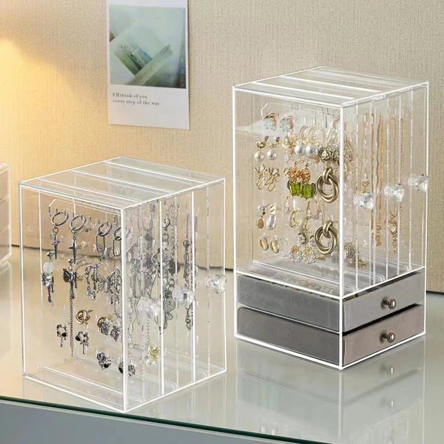 Clear Acrylic Earring and Necklace Storage Box with Drawers