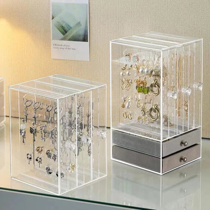 Clear Acrylic Earring and Necklace Storage Box with Drawers